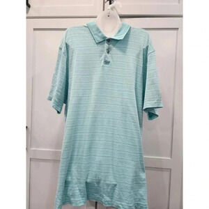 Tasso Elba Polo Shirt Mens XXL Aqua Blue Striped Short Sleeve Contrast Collar